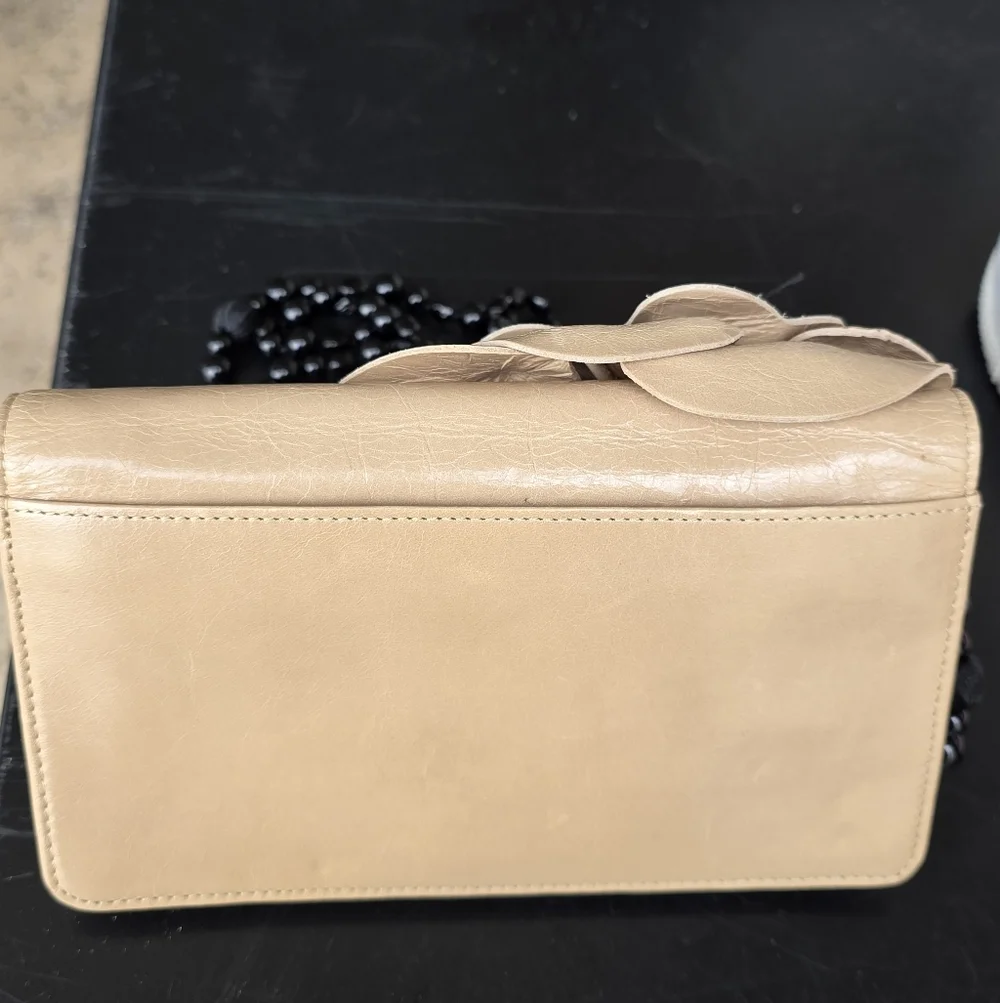 Anne Fontaine Crossbody Tan Leather Floral Small Crossbody Chain Strap